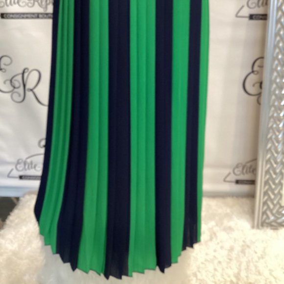 J Crew Sz 2 Green & Navy Striped Skirt - Picture 2 of 3